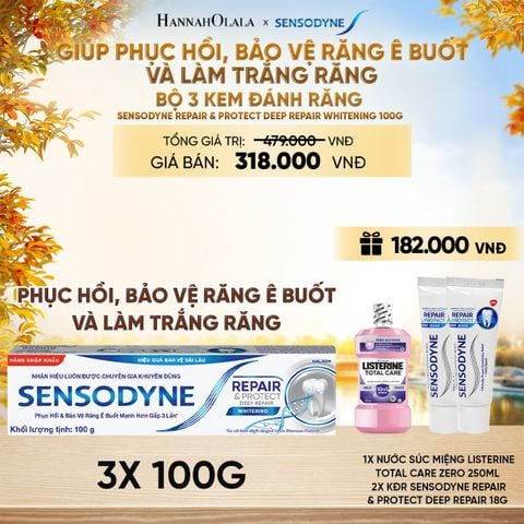  BỘ 3 KEM ĐÁNH RĂNG SENSODYNE REPAIR & PROTECT DEEP REPAIR WHITENING 100G PHỤC HỒI, BẢO VỆ RĂNG Ê BUỐT VÀ LÀM TRẮNG RĂNG - E1873 