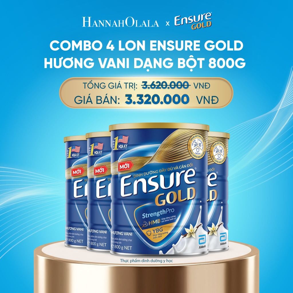  DEAL9: COMBO 4 LON ENSURE GOLD HƯƠNG VANI DẠNG BỘT 800G 