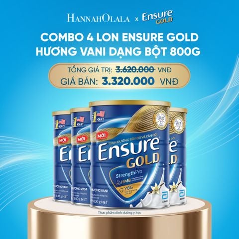  DEAL9: COMBO 4 LON ENSURE GOLD HƯƠNG VANI DẠNG BỘT 800G 