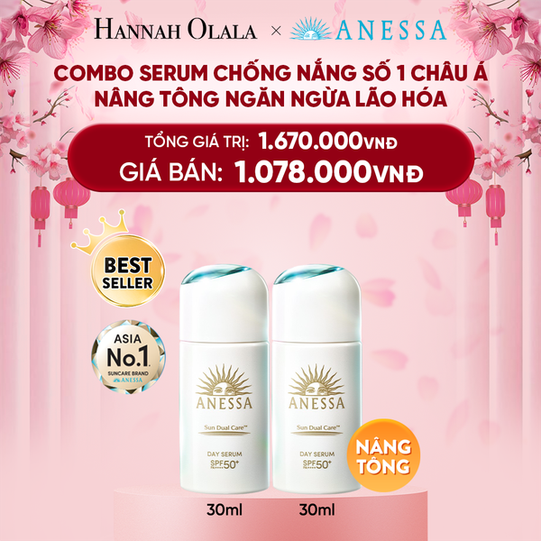  A1105_DEAL 9: COMBO KEM CHỐNG NẮNG DẠNG SERUM DƯỠNG DA NÂNG TÔNG NGĂN NGỪA LÃO HÓA ANESSA DAY SERUM SPF50+ PA++++ 30MLX2 