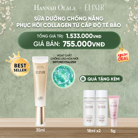  DEAL 9: [THẾ HỆ MỚI] KEM CHỐNG NẮNG DẠNG SỮA PHỤC HỒI COLLAGEN TỪ CẤP ĐỘ TẾ BÀO ELIXIR DAY CARE REVOLUTION SPF50+ 35ML 