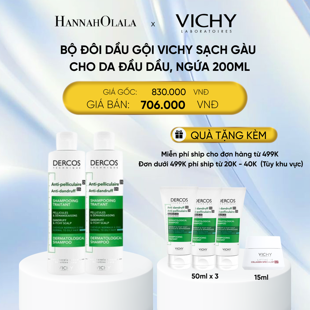  DEAL 9 BỘ ĐÔI DẦU GỘI VICHY SẠCH GÀU CHO DA ĐẦU DẦU, NGỨA DERCOS ANTI DANDRUFF 200ML 