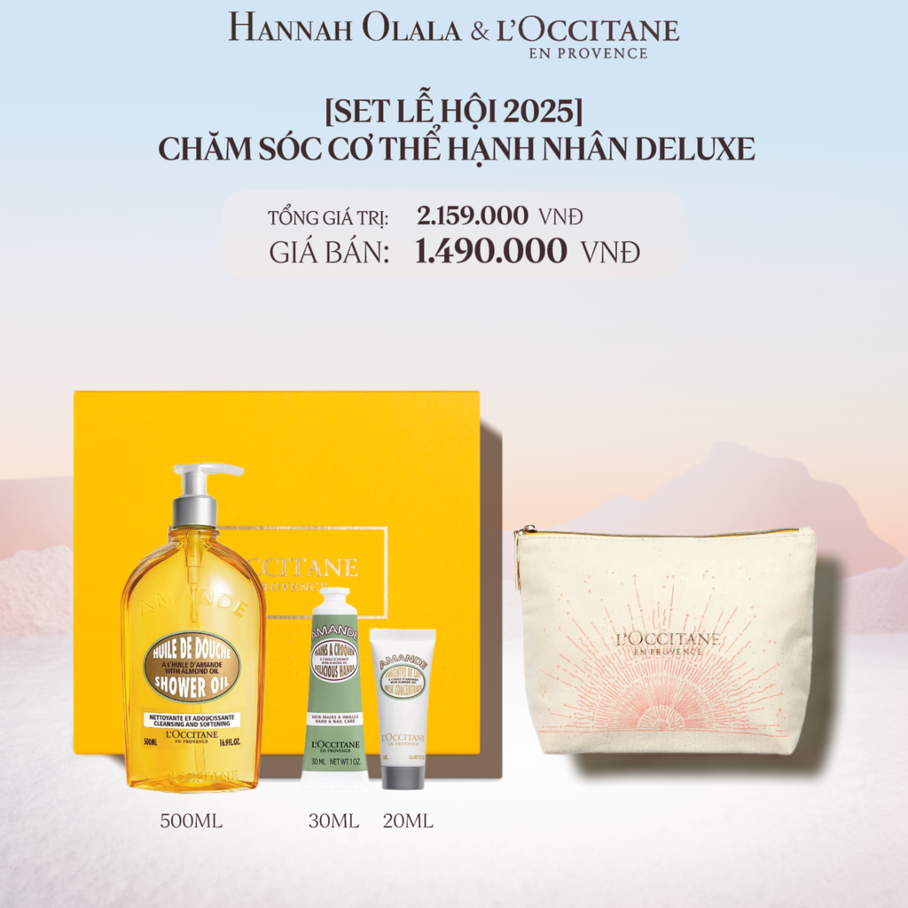  DEAL 9: [SET LỄ HỘI 2025] CHĂM SÓC CƠ THỂ HẠNH NHÂN DELUXE 