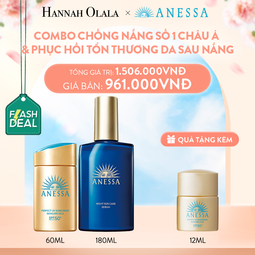  DEAL 6.1: [FLASH DEAL] COMBO SỮA CHỐNG NẮNG & SERUM PHỤC HỒI TỔN THƯƠNG SAU NẮNG CHO MẶT - TOÀN THÂN ANESSA GOLD MILK 60ML + NIGHT SERUM 180ML 