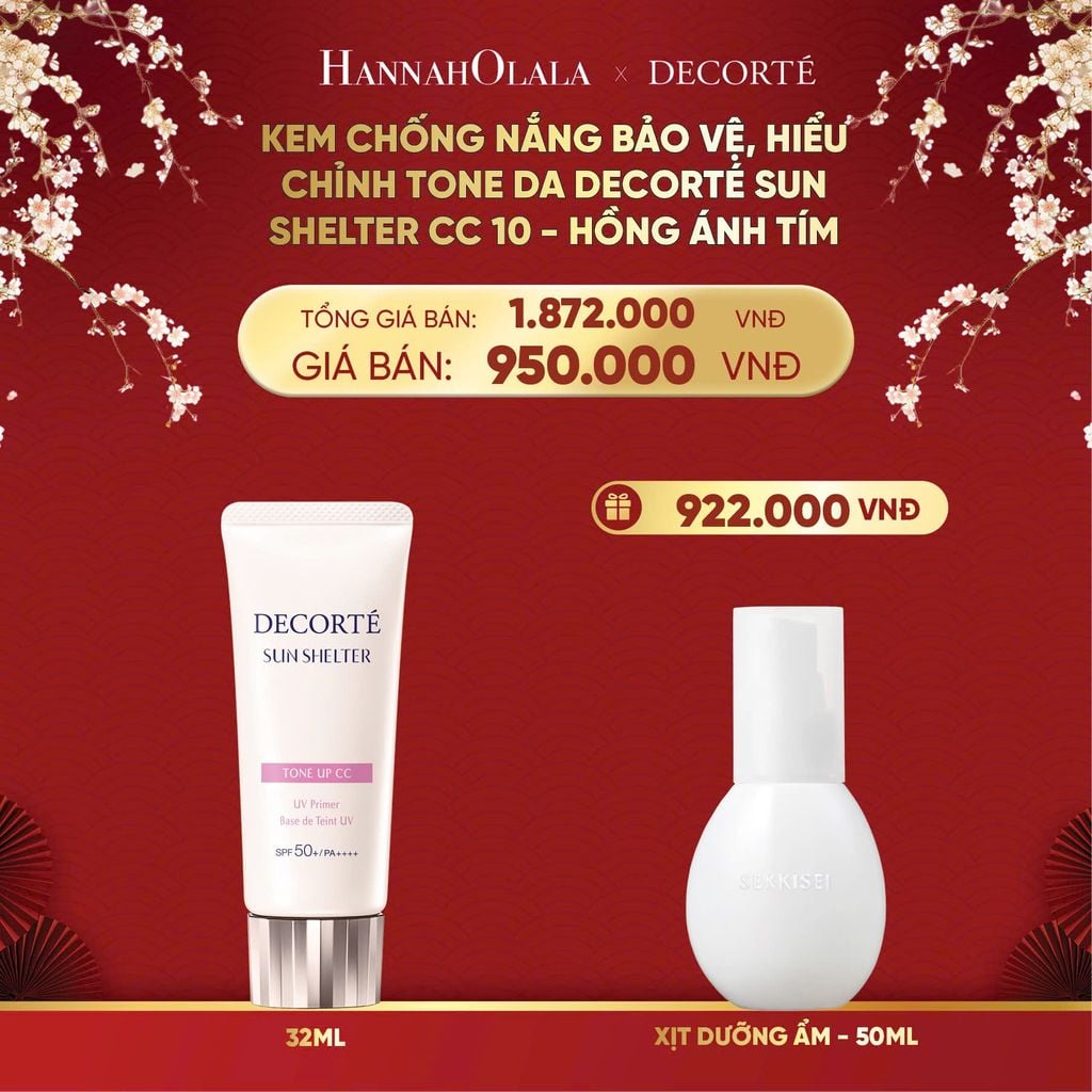  [FLASH DEAL] DEAL 6: KEM CHỐNG NẮNG BẢO VỆ, HIỆU CHỈNH TONE DA DECORTÉ SUN SHELTER CC 10 - HỒNG ÁNH TÍM 