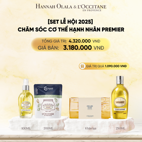  DEAL 8: [SET LỄ HỘI 2025] CHĂM SÓC CƠ THỂ HẠNH NHÂN PREMIER 
