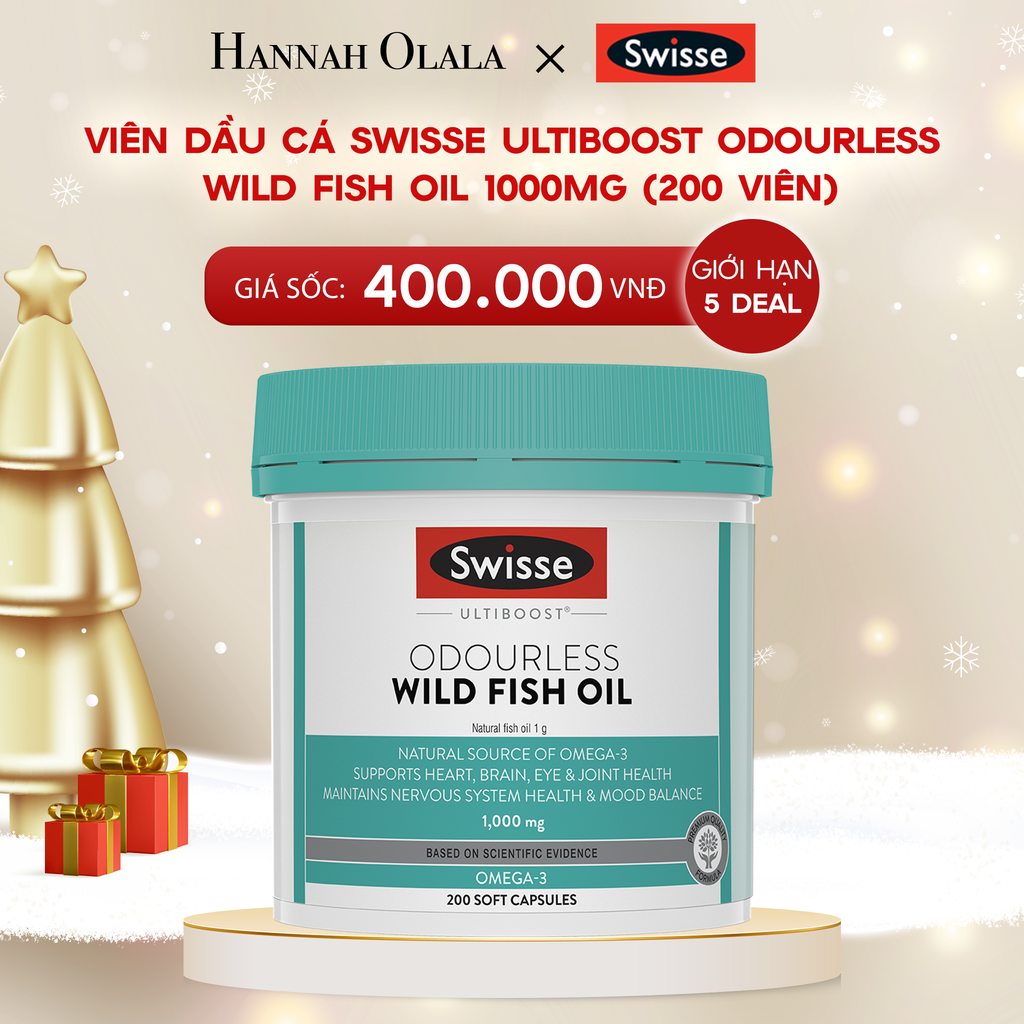  DEAL 2: [DEAL SỐC]VIÊN DẦU CÁ SWISSE ULTIBOOST ODOURLESS WILD FISH OIL 1000MG (200 VIÊN) 