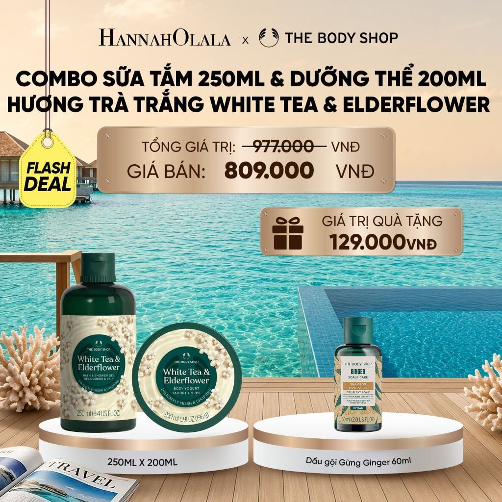  FLASH DEAL: COMBO TẮM DƯỠNG CẤP ẨM 48H WHITE TEA & ELDERFLOWER - SỮA TẮM 250ML X SỮA CHUA DƯỠNG THỂ 200ML_ D990 
