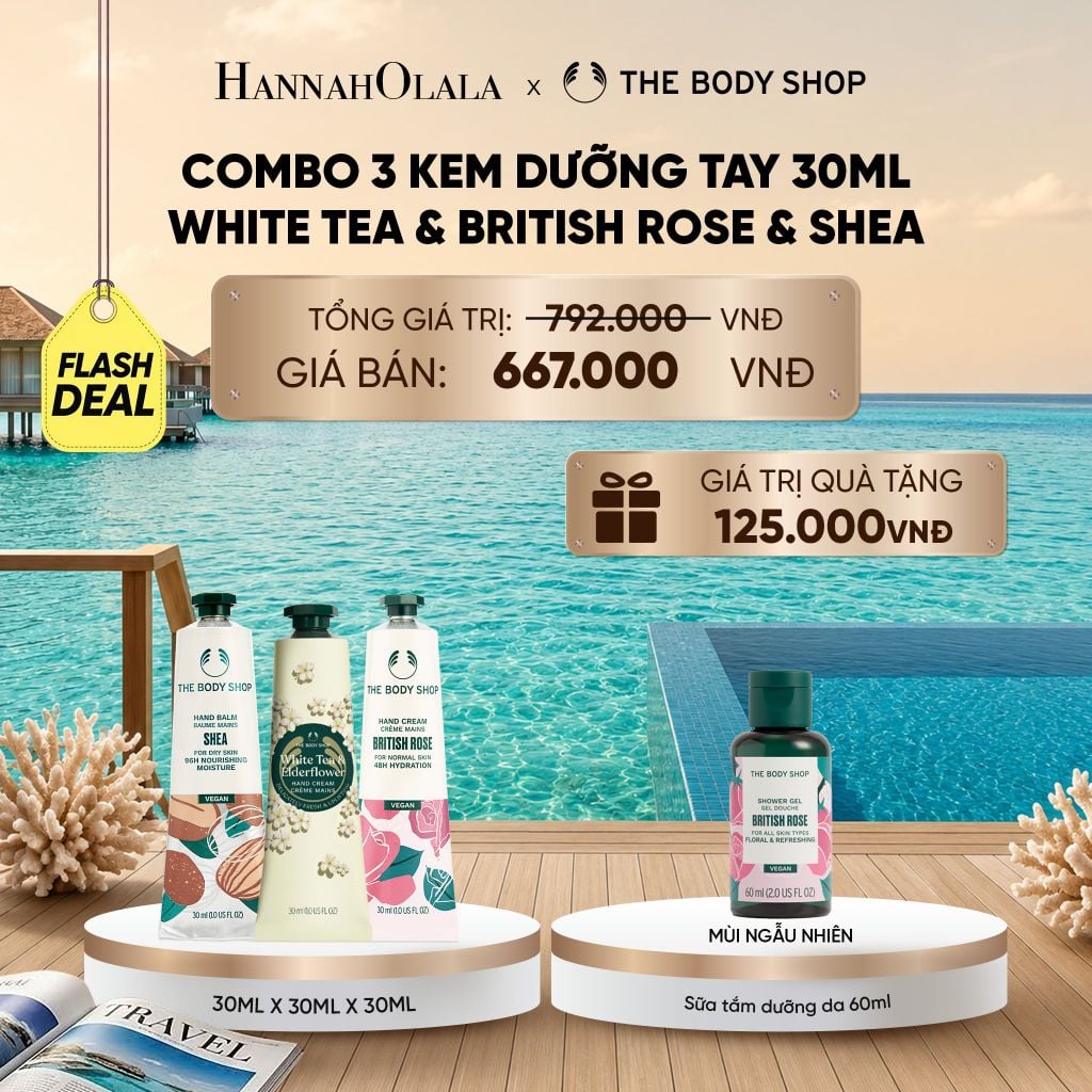  FLASH DEAL: COMBO 3 KEM DƯỠNG TAY MỀM MỊN ẨM MƯỢT 30ML - WHITE TEA & ELDERFLOWER X SHEA X BRITISH ROSE_ D1648 