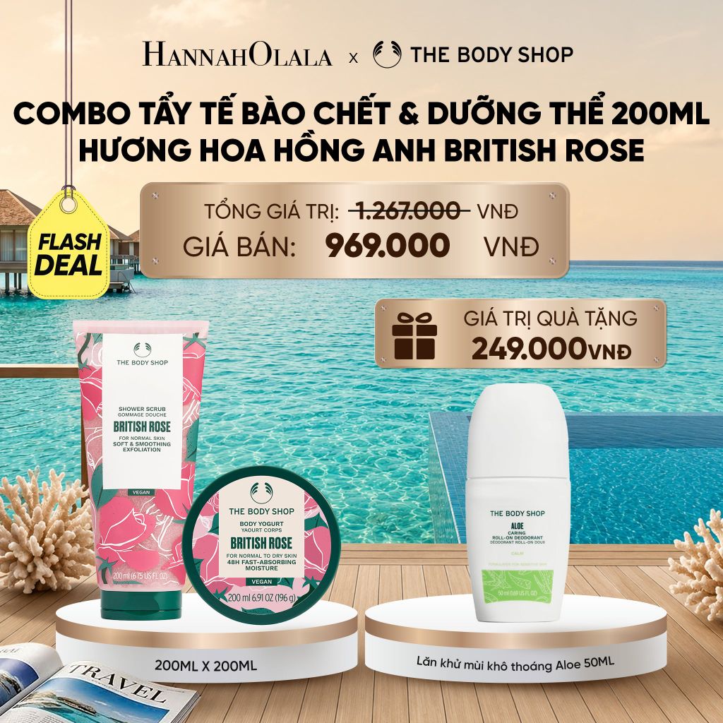  FLASH DEAL: COMBO LÀM SẠCH & DƯỠNG ẨM 48H BRITISH ROSE - TẨY TẾ BÀO CHẾT 200ML X SỮA CHUA DƯỠNG THỂ 200ML_ D1649 