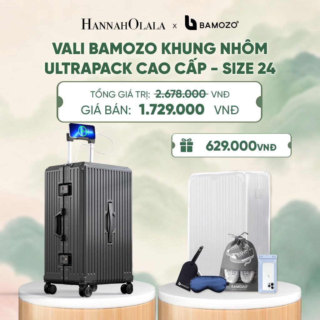 VALI BAMOZO KHUNG NHÔM ULTRAPACK CAO CẤP (TẶNG TÚI ĐỰNG GIÀY + BỌC VALI CC TRONG SUỐT + THẺ TAG DA CHỐNG THẤT LẠC + BỊT MẮT LỤA + TÚI ĐỰNG ĐT CHỐNG NƯỚC) - DEAL 4 - A782 