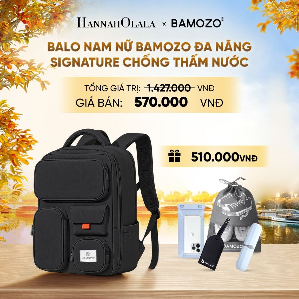  DEAL 15: BALO NAM NỮ BAMOZO SIGNATURE ĐA NĂNG ĐI HỌC ĐI LÀM CHỐNG THẤM NƯỚC CÓ CỔNG SẠC DỰ PHÒNG (TAG THẺ DA CHỐNG THẤT LẠC + TÚI ĐỰNG ĐIỆN THOẠI CHỐNG NƯỚC + TÚI ĐỰNG GIÀY XÁM + HỘP ĐỰNG BÀN CHẢI) - E1985 