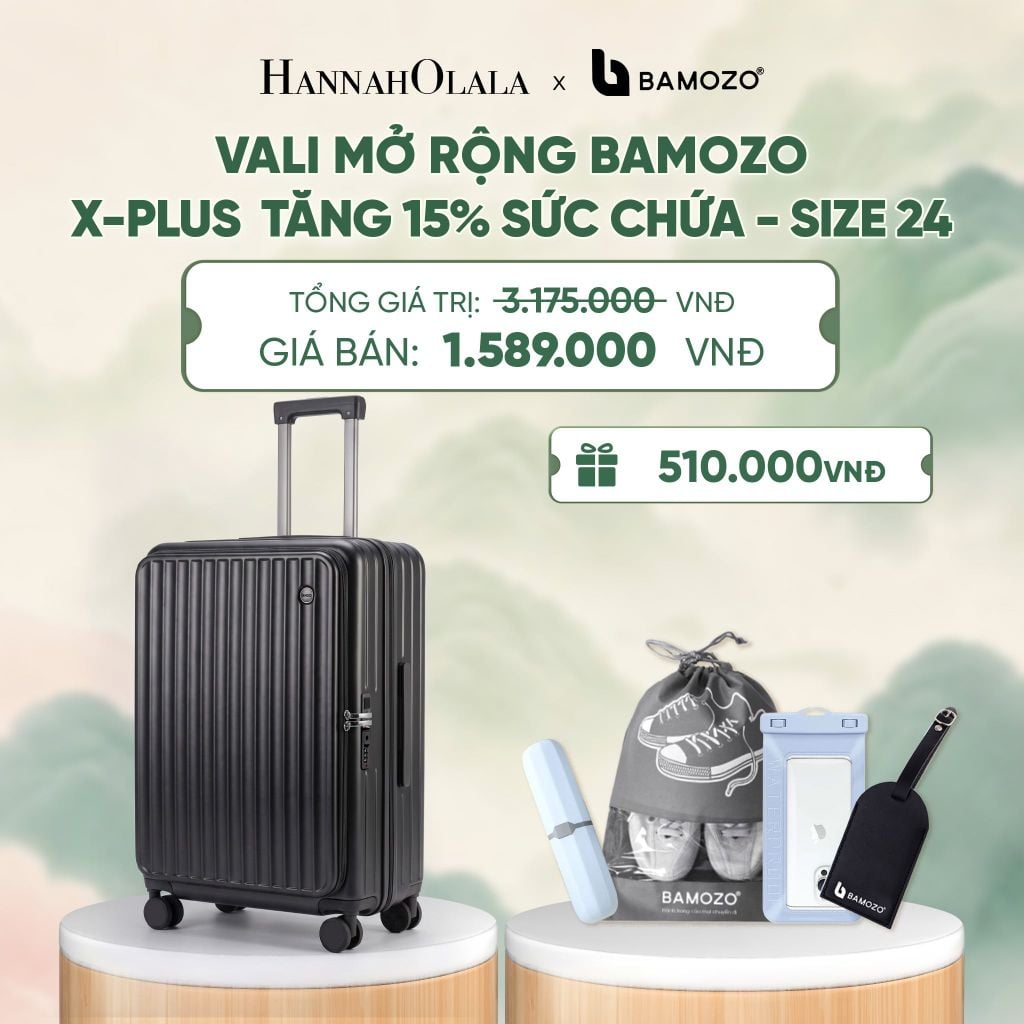  VALI MỞ RỘNG BAMOZO X-PLUS TĂNG 15% SỨC CHỨA, NHỰA PC NGUYÊN KHỐI ( (TẶNG TAG VALI DA + TÚI ĐỰNG ĐT CHỐNG NƯỚC + TÚI ĐỰNG GIÀY + HỘP ĐỰNG BÀN CHẢI) - A690 