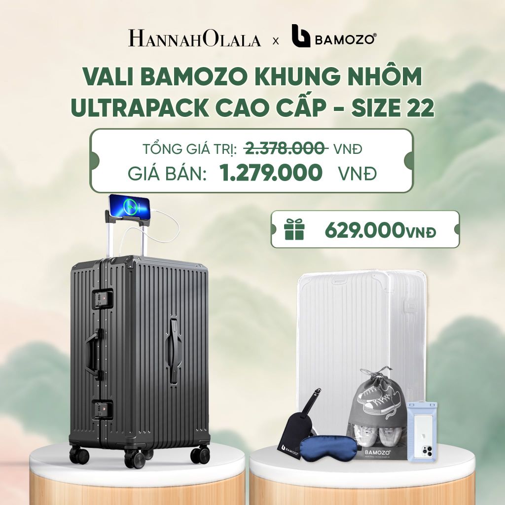  VALI BAMOZO KHUNG NHÔM ULTRAPACK CAO CẤP (TẶNG TÚI ĐỰNG GIÀY + BỌC VALI CC TRONG SUỐT + THẺ TAG DA CHỐNG THẤT LẠC + BỊT MẮT LỤA + TÚI ĐỰNG ĐT CHỐNG NƯỚC) - DEAL 4 - A782 