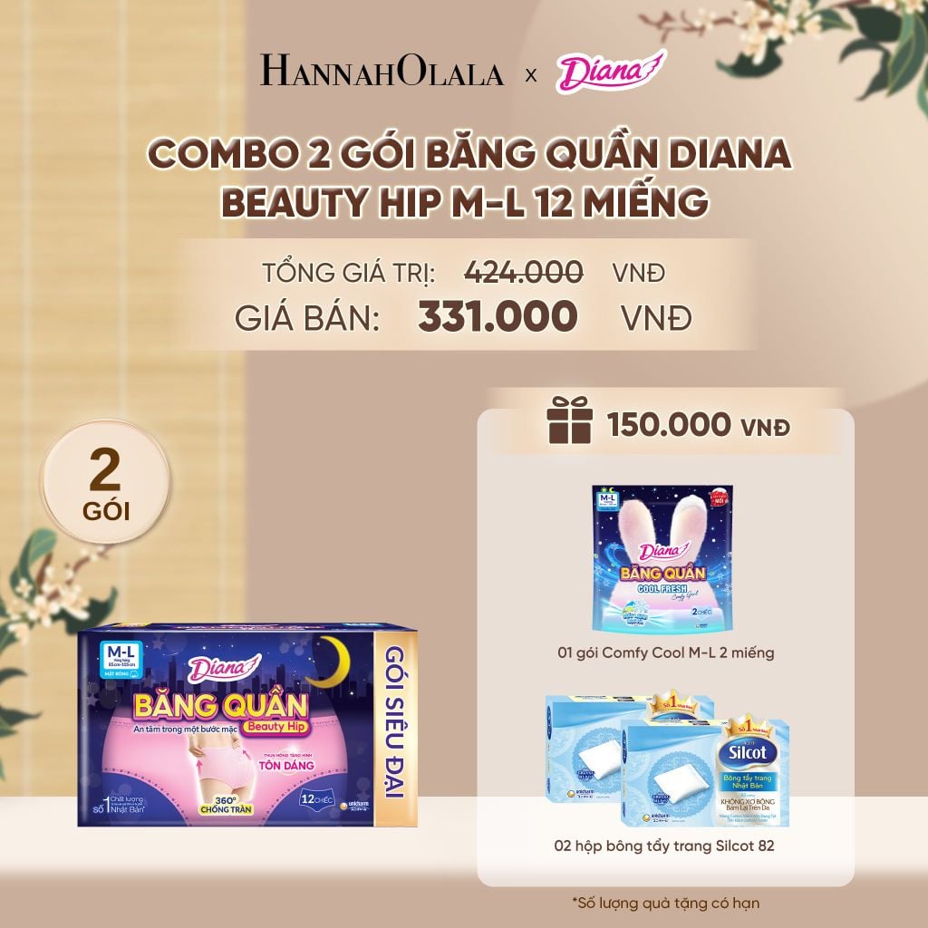  COMBO 2 GÓI BĂNG QUẦN DIANA BEAUTY HIP M-L 12 MIẾNG - DEAL 7 - A519 