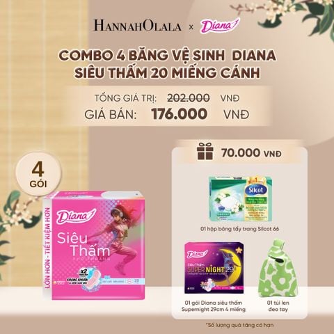  COMBO 4 BĂNG VỆ SINH DIANA SIÊU THẤM 20 MIẾNG CÁNH - DEAL 8 - A520 