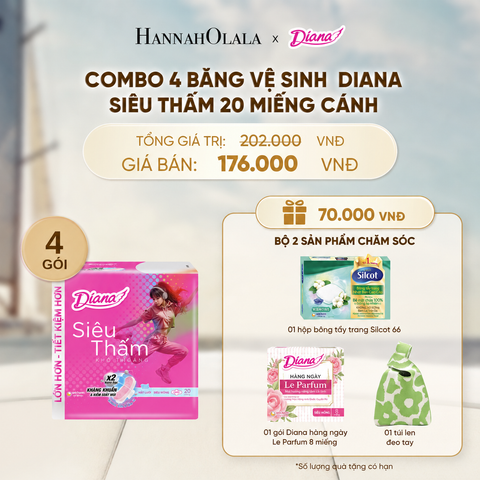  COMBO 4 BĂNG VỆ SINH DIANA SIÊU THẤM 20 MIẾNG CÁNH - DEAL 8 - A394 
