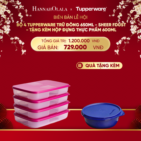  DEAL 4: BỘ 4 TUPPERWARE TRỮ ĐÔNG 650ML - SHEER FDUST - TẶNG KÈM HỘP ĐỰNG THỰC PHẨM 600ML 