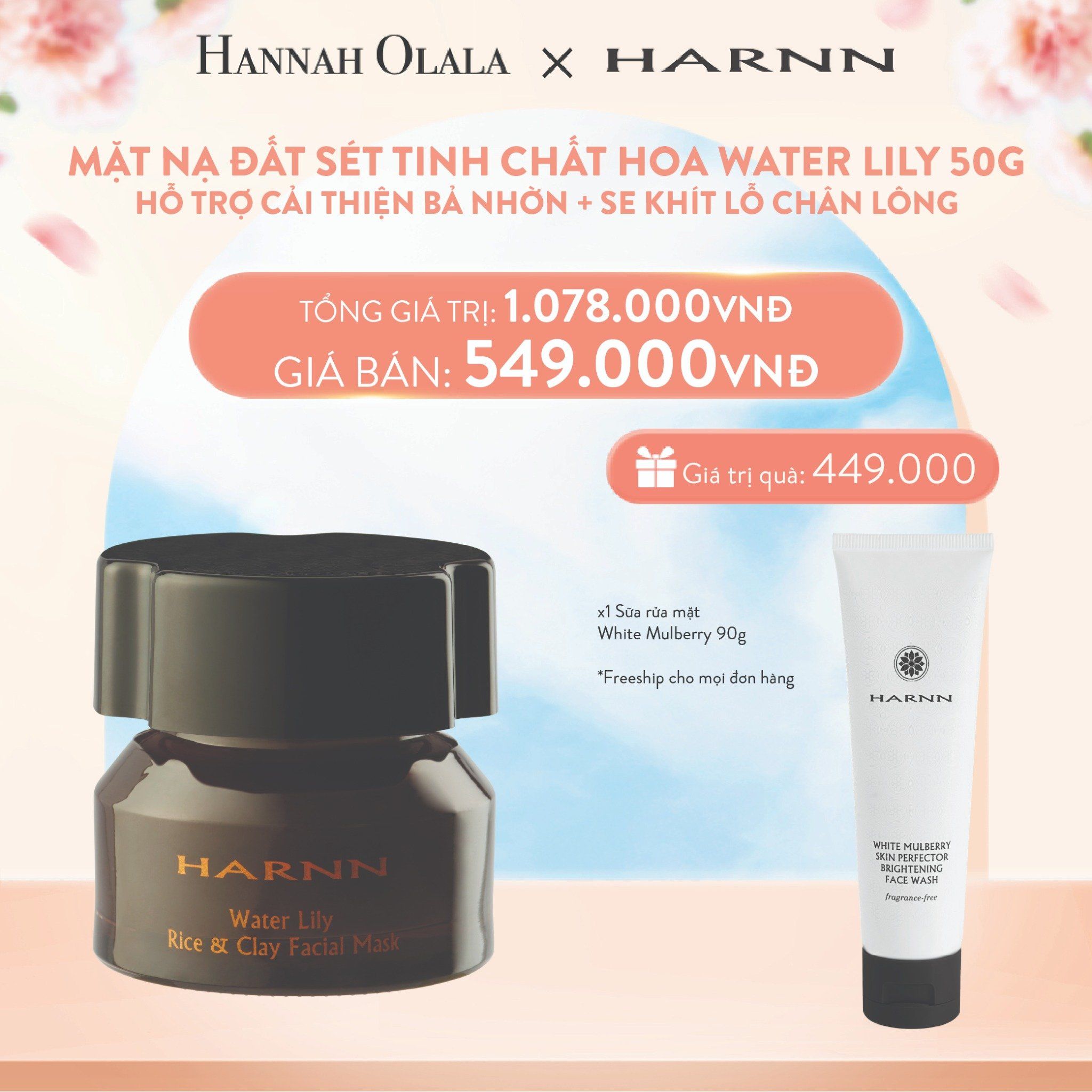  A339_DEAL 1: MẶT NẠ ĐẤT SÉT TINH CHẤT HOA WATER LILY 50G - HỖ TRỢ CÃI THIỆN BÃ NHỜN + SE KHÍT LỖ CHÂN LÔNG 