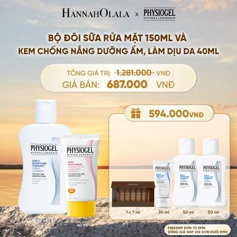  BỘ ĐÔI LÀM SẠCH VÀ CHỐNG NẮNG PHYSIOGEL: SỮA RỬA MẶT 150ML VÀ KEM CHỐNG NẮNG DƯỠNG ẨM VÀ LÀM DỊU DA PHYSIOGEL RED SOOTHING AI 40ML - B616 