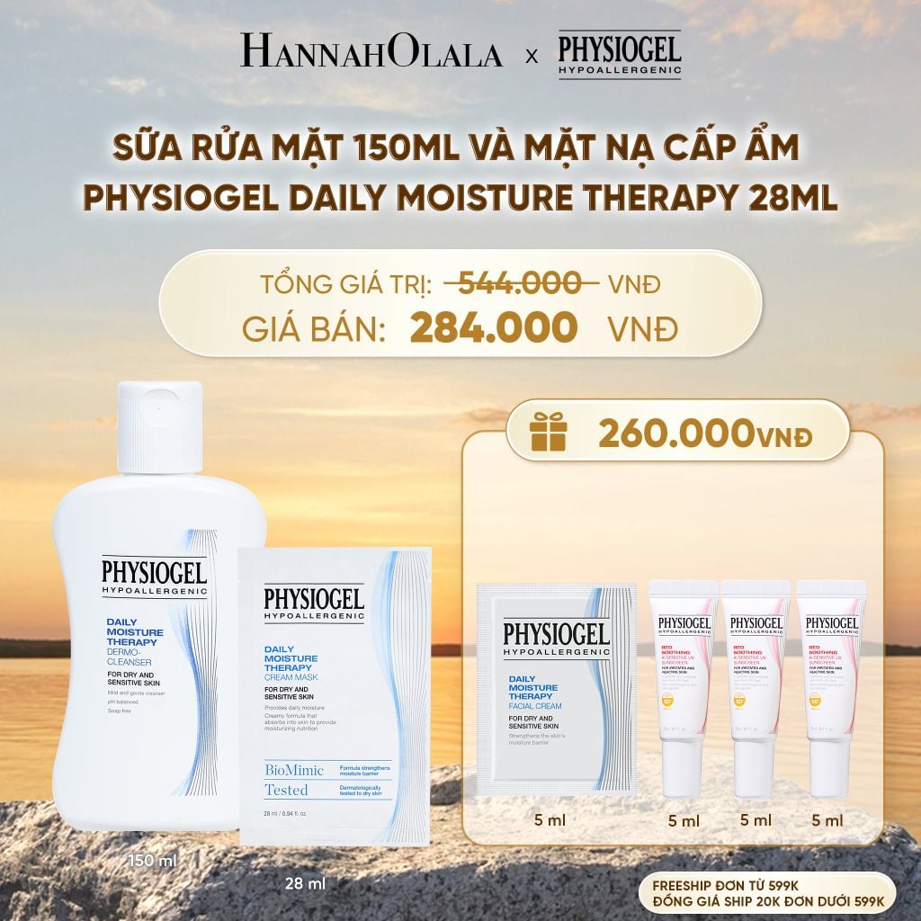  TRAVEL SIZE : BỘ ĐÔI LÀM SẠCH VÀ MẶT NẠ CẤP ẨM PHYSIOGEL: SỮA RỬA MẶT 150ML VÀ MẶT NẠ CẤP ẨM PHYSIOGEL DAILY MOISTURE THERAPY ( GÓI 1 MIẾNG) - B610 