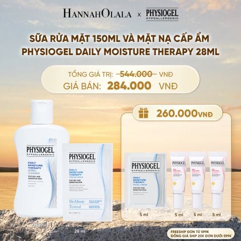  TRAVEL SIZE : BỘ ĐÔI LÀM SẠCH VÀ MẶT NẠ CẤP ẨM PHYSIOGEL: SỮA RỬA MẶT 150ML VÀ MẶT NẠ CẤP ẨM PHYSIOGEL DAILY MOISTURE THERAPY ( GÓI 1 MIẾNG) - B610 