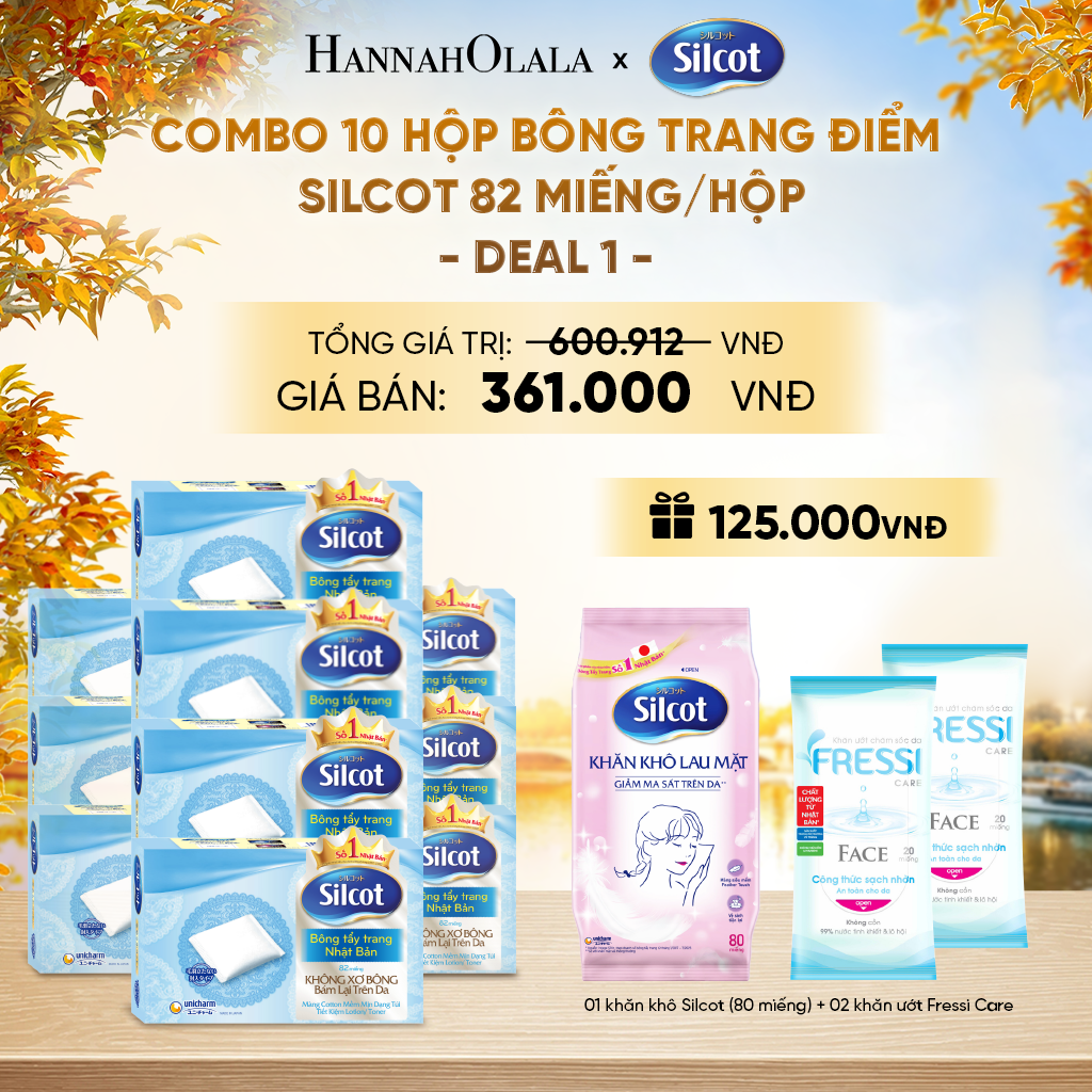  COMBO 10 HỘP BÔNG TRANG ĐIỂM (BÔNG TẨY TRANG) SILCOT 82 MIẾNG/HỘP - DEAL 1 - E1518 