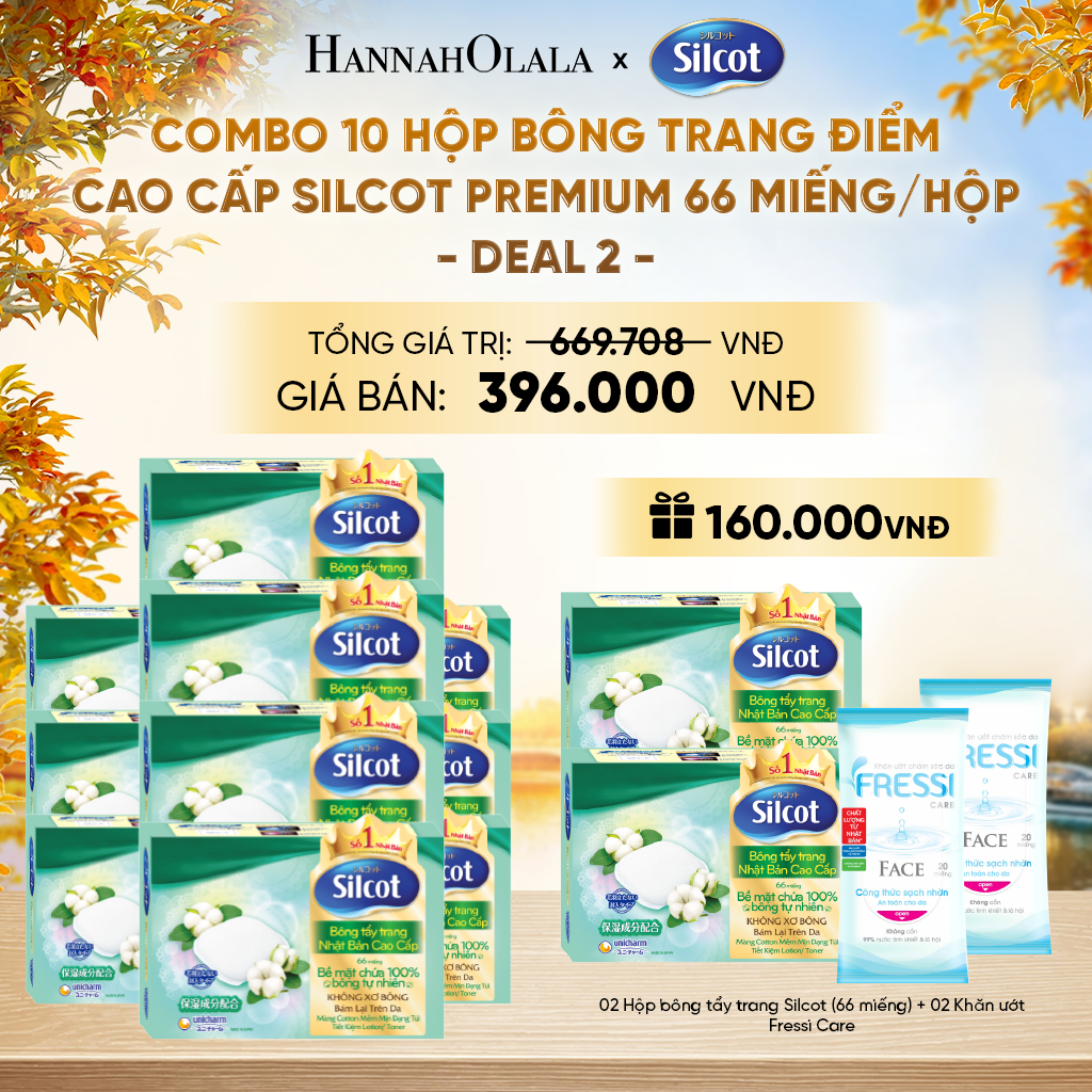  COMBO 10 HỘP BÔNG TRANG ĐIỂM (BÔNG TẨY TRANG) CAO CẤP SILCOT PREMIUM 66 MIẾNG/HỘP - DEAL 2 - E1519 