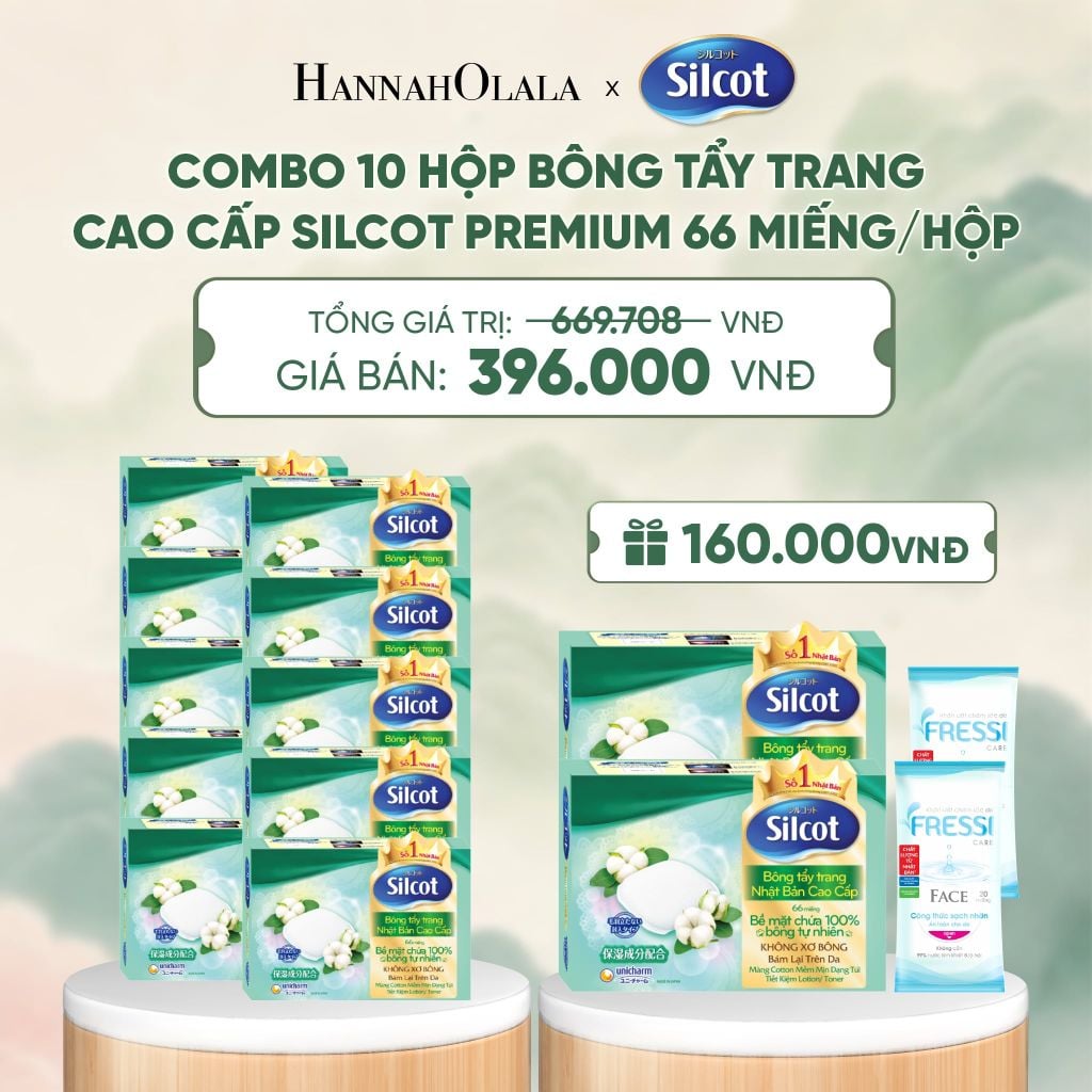  COMBO 10 HỘP BÔNG TRANG ĐIỂM (BÔNG TẨY TRANG) CAO CẤP SILCOT PREMIUM 66 MIẾNG/HỘP - DEAL 2 - A1058 
