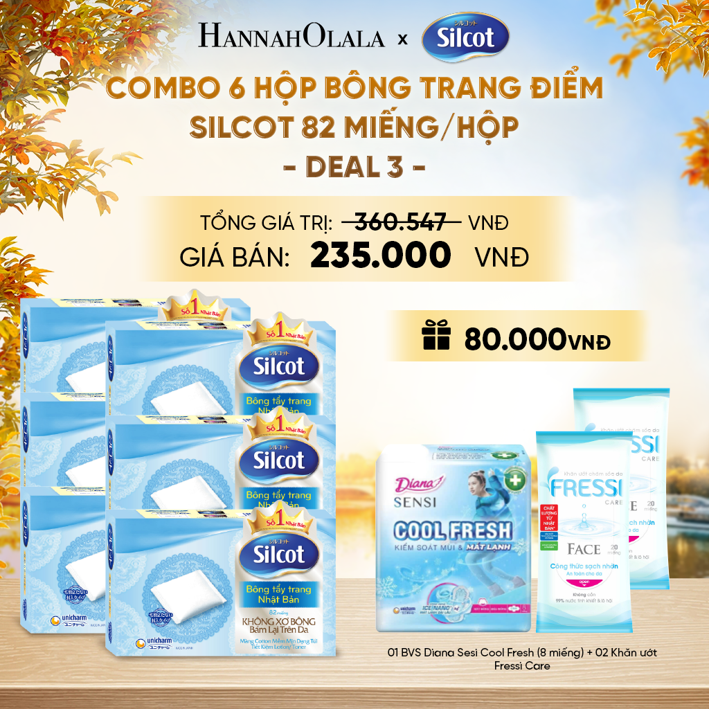  COMBO 6 HỘP BÔNG TRANG ĐIỂM (BÔNG TẨY TRANG) SILCOT 82 MIẾNG/HỘP - DEAL 3 - E1520 