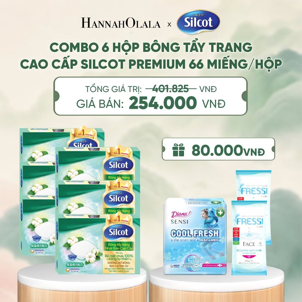  COMBO 6 HỘP BÔNG TRANG ĐIỂM (BÔNG TẨY TRANG) CAO CẤP SILCOT PREMIUM 66 MIẾNG/HỘP - DEAL 4 - A1060 