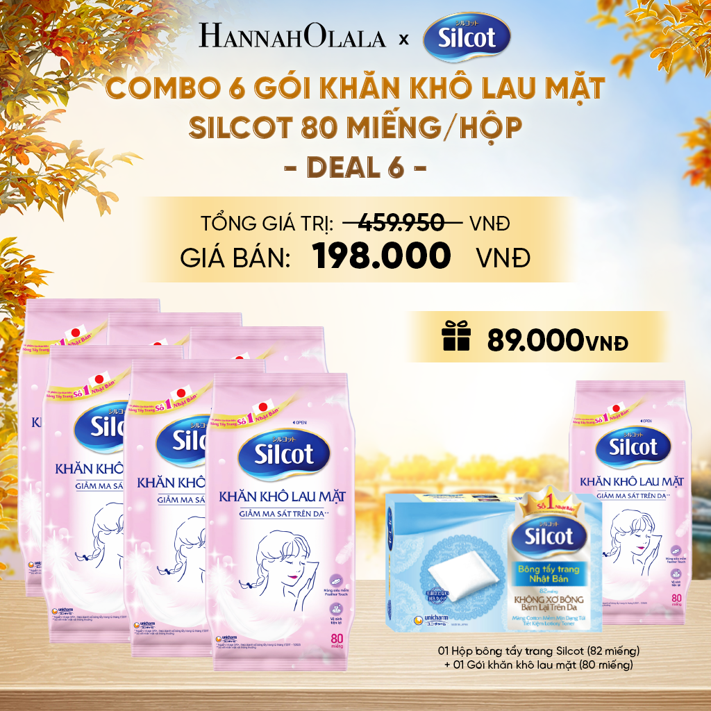 COMBO 6 GÓI KHĂN KHÔ LAU MẶT SILCOT 80 MIẾNG/HỘP - DEAL 6 - E1522 