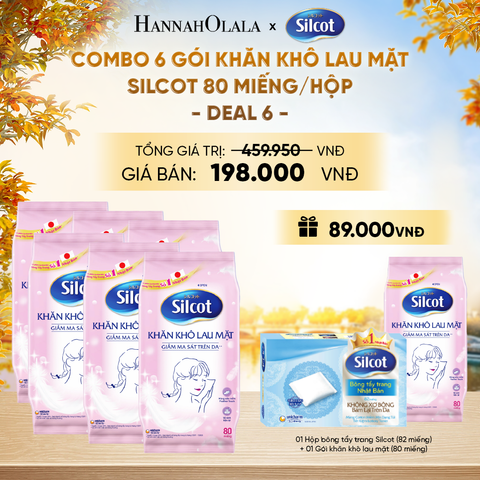 COMBO 6 GÓI KHĂN KHÔ LAU MẶT SILCOT 80 MIẾNG/HỘP - DEAL 6 - E1522 