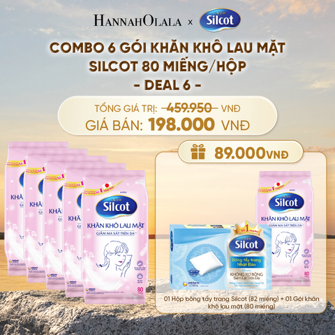  COMBO 6 GÓI KHĂN KHÔ LAU MẶT SILCOT 80 MIẾNG/HỘP - DEAL 6 - A1061 