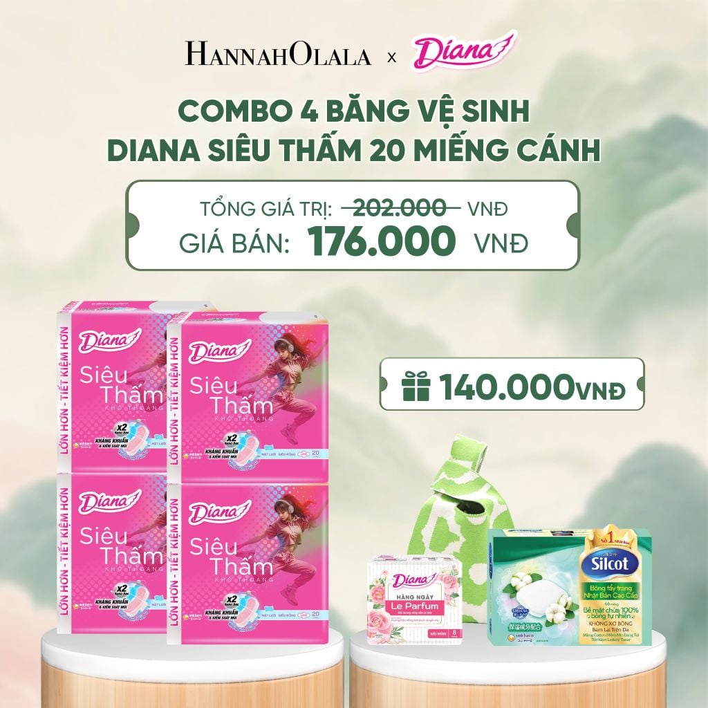  COMBO 4 BĂNG VỆ SINH DIANA SIÊU THẤM 20 MIẾNG CÁNH - DEAL 8 - A852 