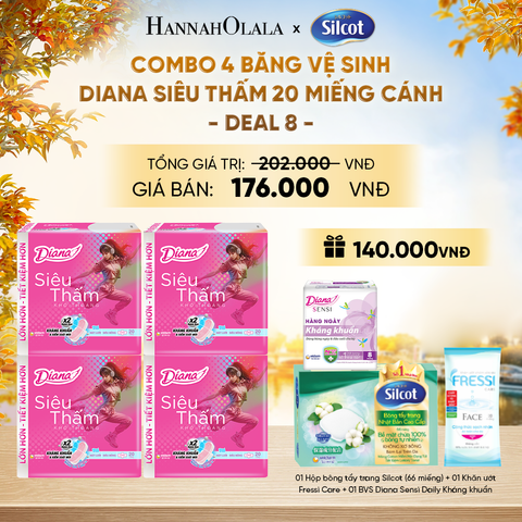  COMBO 4 BĂNG VỆ SINH DIANA SIÊU THẤM 20 MIẾNG CÁNH - DEAL 8 - E1517 