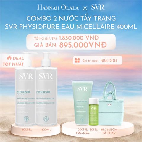  C1071_DEAL 07: COMBO 2 NƯỚC TẨY TRANG GIÚP LÀM SẠCH DA MẶT DÙNG ĐƯỢC CHO CẢ MẮT VÀ MÔI SVR PHYSIOPURE EAU MICELLAIRE 400ML 