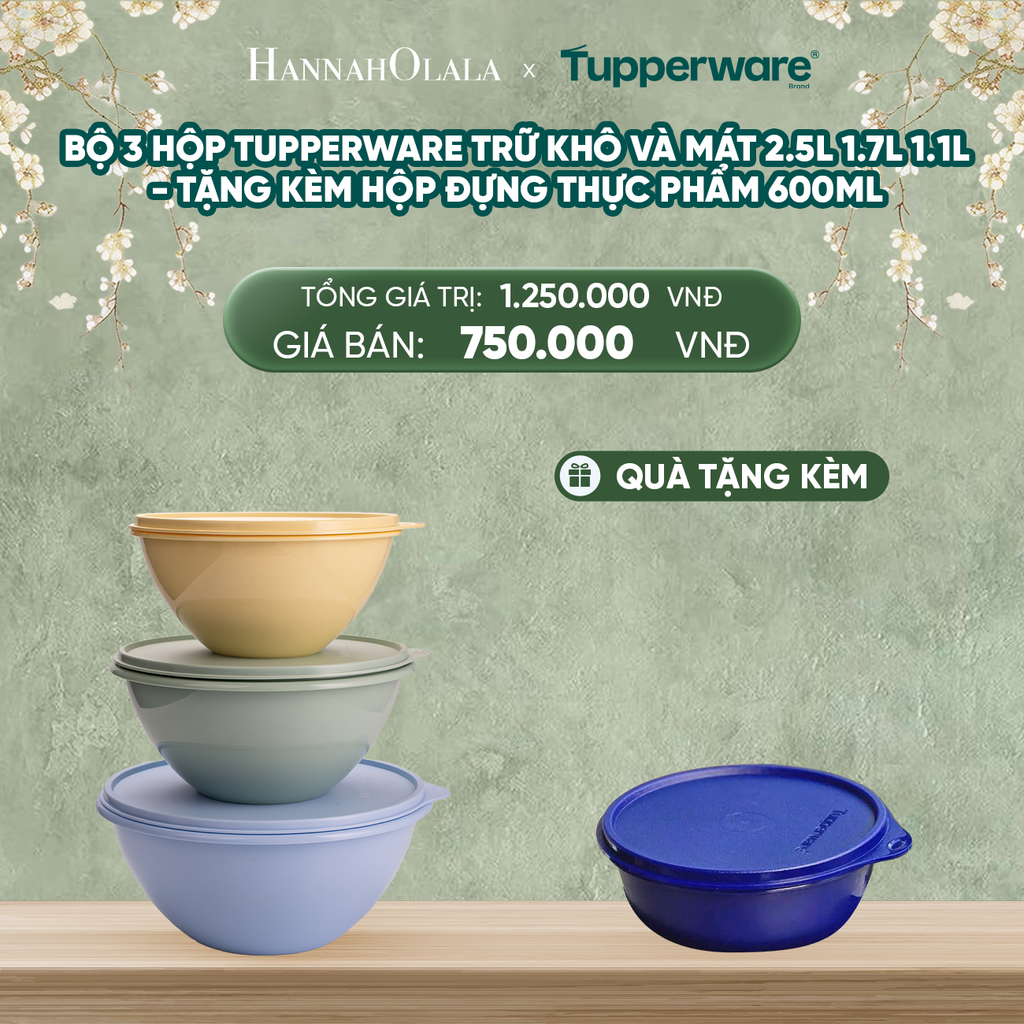  DEAL 2: BỘ 3 HỘP TUPPERWARE TRỮ KHÔ VÀ MÁT 2.5L 1.7L 1.1L - TẶNG KÈM HỘP ĐỰNG THỰC PHẨM 600ML 