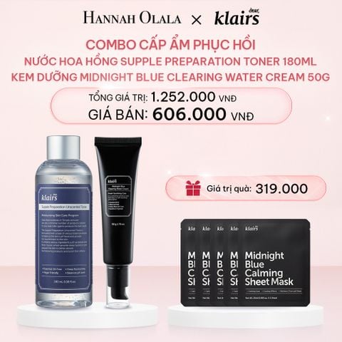  E766_DEAL 4: COMBO CẤP ẨM PHỤC HỒI: NƯỚC HOA HỒNG SUPPLE PREPARATION TONER 180ML+KEM DƯỠNG DA MIDNIGHT BLUE CLEARING WATER CREAM 50G 