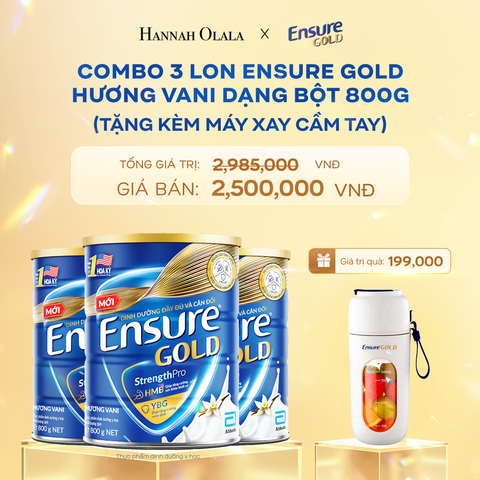  DEAL 9: COMBO 3 LON ENSURE GOLD DẠNG BỘT 800G (VANI) + TẶNG MÁY XAY CẦM TAY 