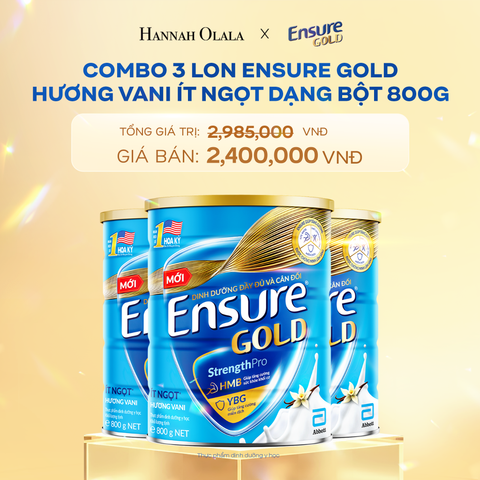  DEAL 8: COMBO 3 LON ENSURE GOLD DẠNG BỘT 800G (VANI ÍT NGỌT) 