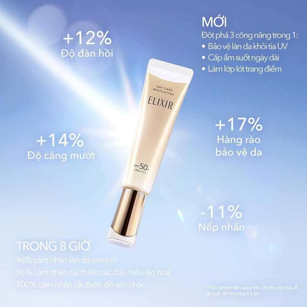  A49: DEAL 15: SỮA CHỐNG NẮNG PHỤC HỒI COLLAGEN TỪ CẤP ĐỘ TẾ BÀO ELIXIR DAY CARE REVOLUTION SPF50+ 35ML 