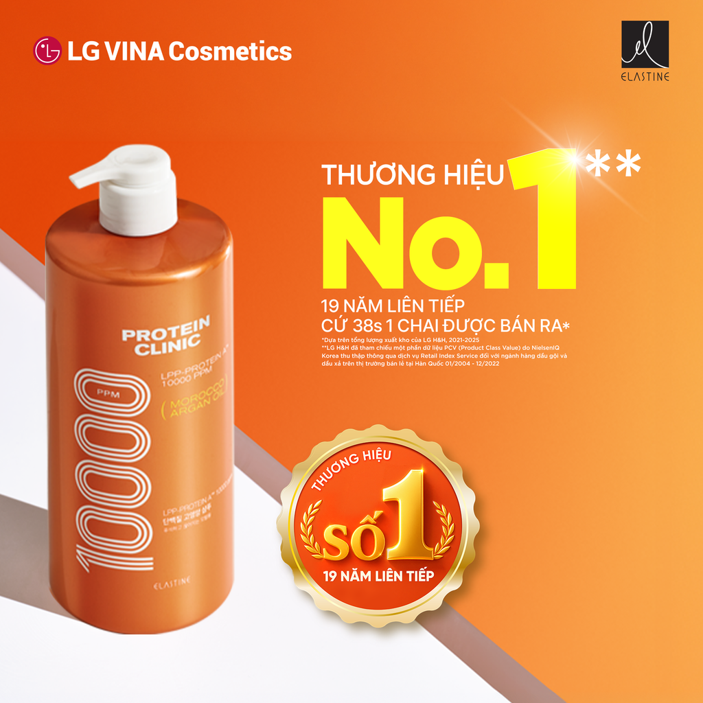 [MỚI RA MẮT] COMBO GỘI XẢ DƯỠNG TÓC MỀM MƯỢT ELASTINE PROTEIN CLINIC 10000 1000ML - A1445 