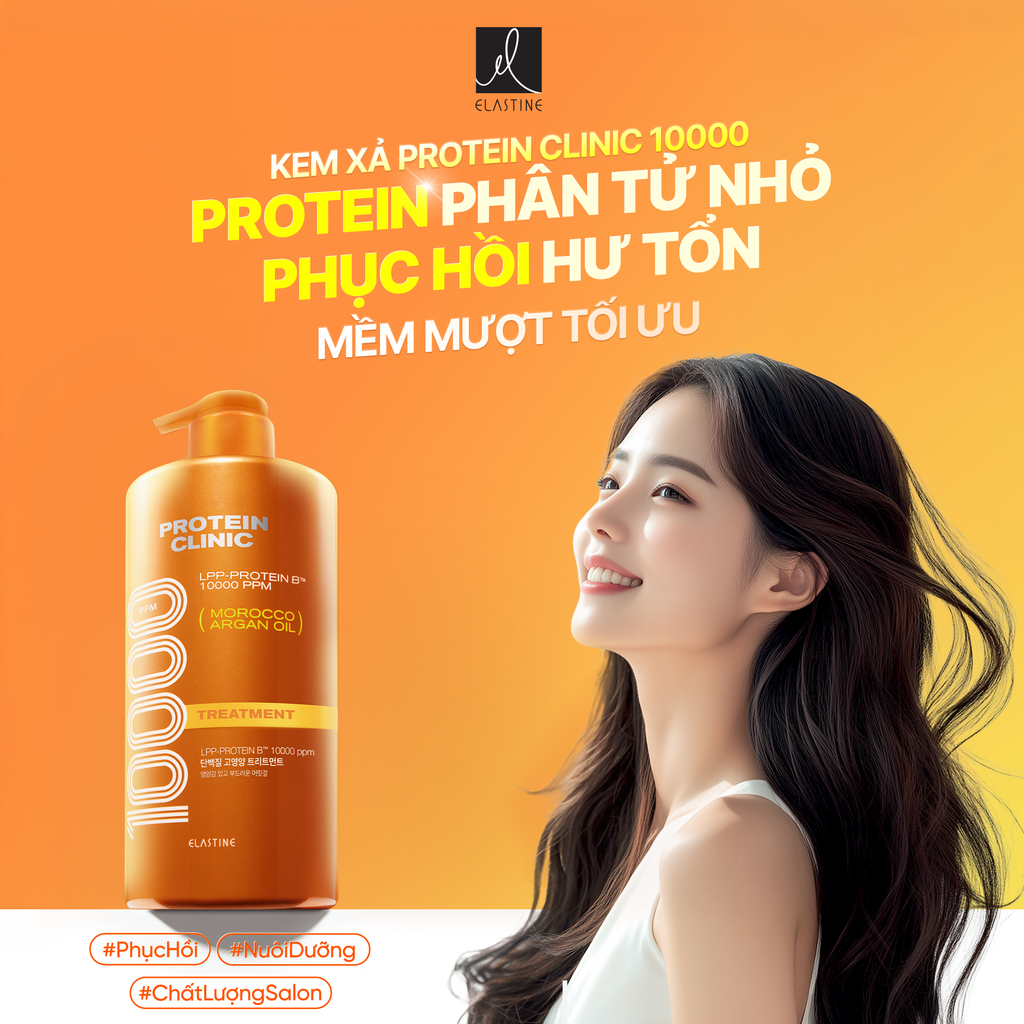  [MỚI RA MẮT] COMBO GỘI XẢ DƯỠNG TÓC MỀM MƯỢT ELASTINE PROTEIN CLINIC 10000 1000ML - A1445 