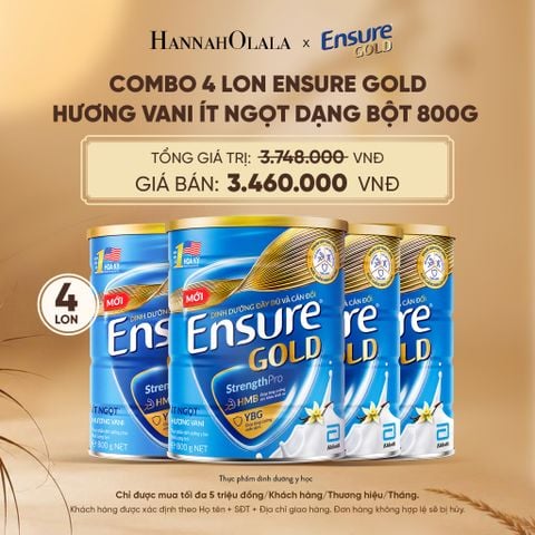  COMBO 4 LON ENSURE GOLD HƯƠNG VANI ÍT NGỌT DẠNG BỘT 800G DEAL 10: - E75 