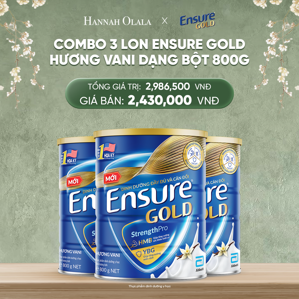  DEAL 10: COMBO 3 LON ENSURE GOLD HƯƠNG VANI DẠNG BỘT 800G 