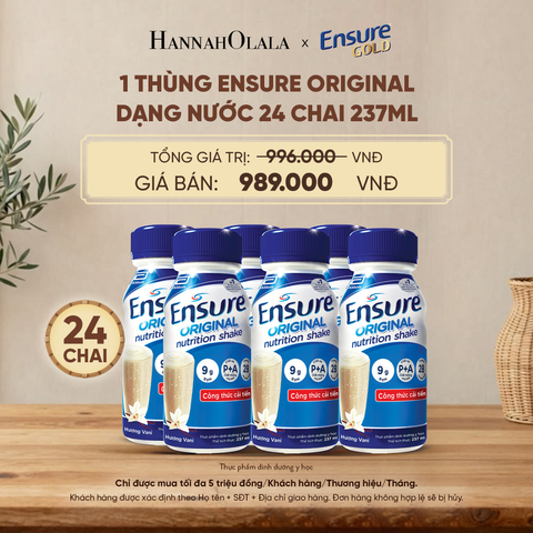  1 THÙNG ENSURE ORIGINAL DẠNG NƯỚC 24 CHAI 237ML DEAL 11: - D5 