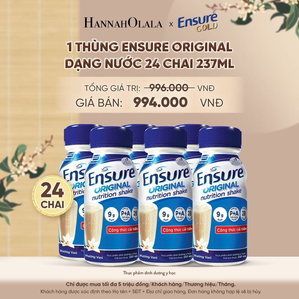  1 THÙNG ENSURE ORIGINAL DẠNG NƯỚC 24 CHAI 237ML DEAL 11: - A737 