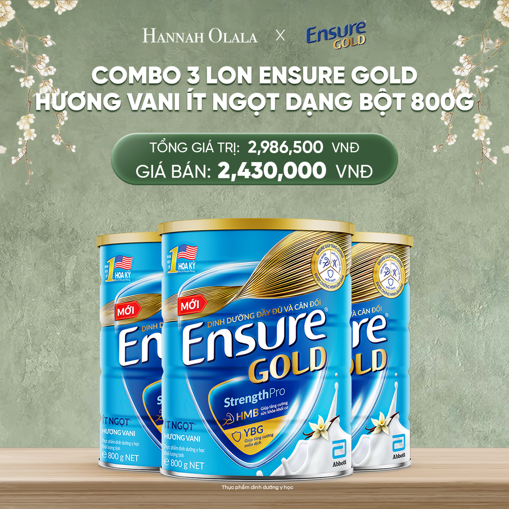  DEAL 11: COMBO 3 LON ENSURE GOLD HƯƠNG VANI ÍT NGỌT DẠNG BỘT 800G 