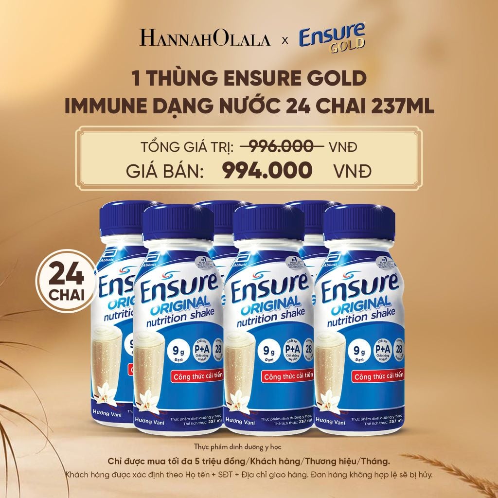  1 THÙNG ENSURE ORIGINAL DẠNG NƯỚC 24 CHAI 237ML DEAL 11: - E77 